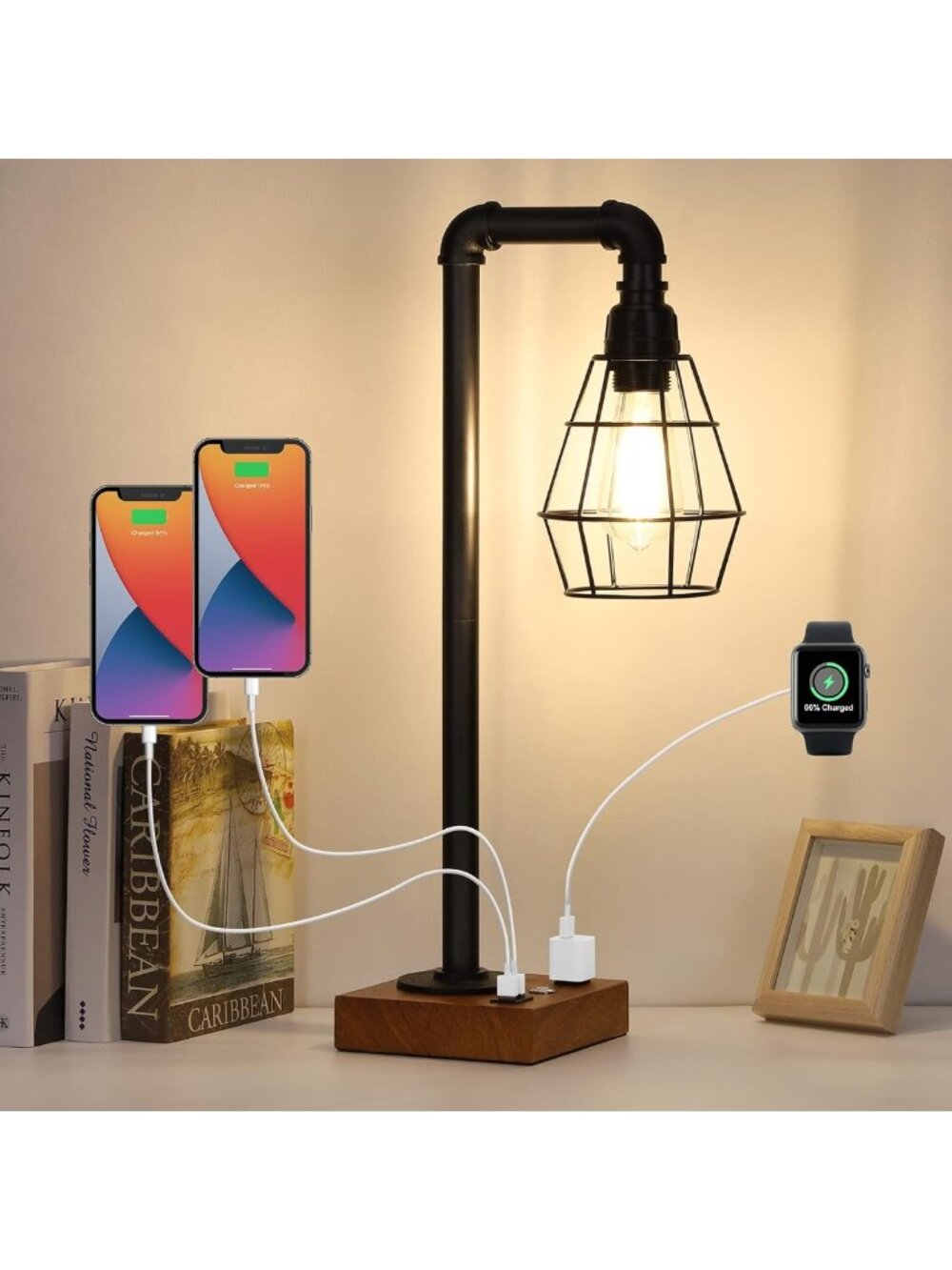 Stylish Industrial Touch Control Table Lamp with Metal Cage Shade - Desk